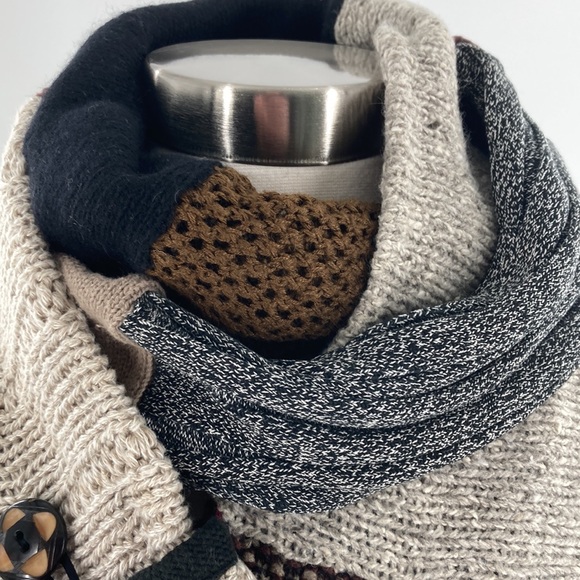 Women's Black Tan Handmade Recycled Sweater Scarf with Vintage Buttons 6… - Picture 4 of 5